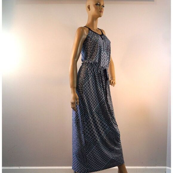 En Focus Studio Maxi Dress Womens Size 4 Sleeveless Green And Black Geo Print - Picture 5 of 12